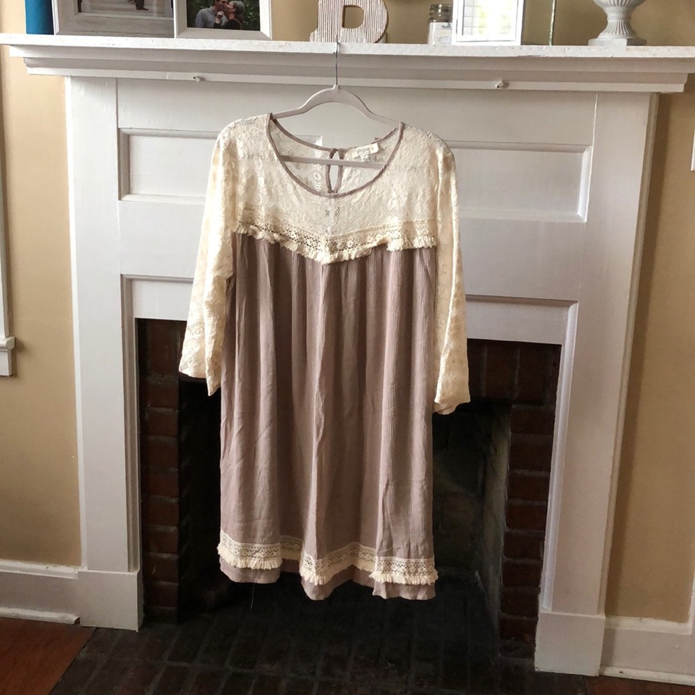 Tan and cream blouse